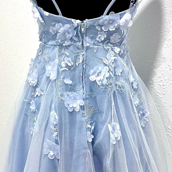 Teeze Me Blue Spaghetti Strap Prom Dress 3/4 - Picture 11 of 12